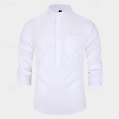 economico Camicie Popover da Uomo-Per uomo Camicia Camicia con colletto alla coreana Camicia popover Camicia casual Nero Bianco Giallo Rosso Blu marino Manica Lunga Semplice Henley Quotidiano Uscire Tasca Frontale Abbigliamento
