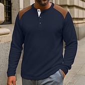 olcso Gofri kötött póló-Férfi Gofri Henley ing Tee Top Hosszú ujj Henley Ősz Tavasz &amp; Ősz Színes Divat Dizájn Alap Színes Vakáció Utca Hétköznapi Fekete Fehér Piros Férfi felső póló