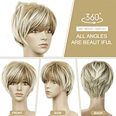 abordables perruque plus âgée-Perruques blondes courtes pour femmes blanches, perruques coupe lutin pour femmes noires, perruques courtes dégradées pour femmes plus âgées, synthétiques