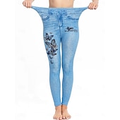  Naisten Leggingsit Ahdistuneet farkut Loma Vintage Vapaa-aika Täyspitkä Korka vyötärö Kukka Perhonen Elastinen vyötärönauha Tulostus Pehmeä Mukava Elastinen ulko- Katu Sininen taivaan sininen Kes