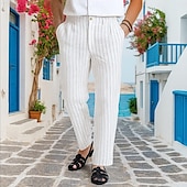 abordables Vacances-Homme Dress Pants works Pantalons en Lin Pantalons Pantalon d&#039;été Pantalons Amples Avec Poches Jambe Droite Rayé Confort Respirant Longueur complète Vacances Quotidien Fête Vacances Hawaïen Noir