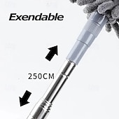 abordables Limpiando suministros-Plumero de microfibra curvo, retráctil y lavable, de 2,8 metros de largo, con mango extensible, flexible y electrostático, ideal para limpiar el hogar, ventiladores de techo de gran alcance,