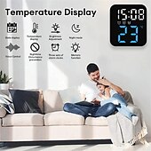 baratos eletrodomésticos-Relógio de parede digital LED com display de temperatura e tempo, despertador de mesa com brilho ajustável, decoração para casa e mesa, relógio eletrônico