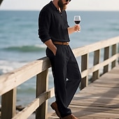 economico T-shirt set da uomo-Per uomo Set di biancheria Completi T-shirt Completi camicia e pantaloni Outfit 2 pezzi Manica Lunga Bavero Primavera Autunno Semplice Moda Casual 2 Pezzi Vacanza Abbigliamento quotidiano Uscire Nero