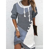 preiswerte Streifen- und geometrisches Kleid-Damen Kapuzenkleid Mini Kleid Wickelkleid Shift Kleid Party Lässig Boho Outdoor Zuhause Ausgehen Regulär Passform Grafik Geometrisch Langarm Kapuze Pink Blau Grün Grau Frühling Herbst Winter