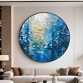 baratos Pinturas de Paisagens-Pintura a óleo feita à mão em moldura 3D, paisagem de floresta encantada com tons vibrantes de gradiente, texturas ricas, técnicas de impasto espessas e pinceladas detalhadas em moldura redonda,