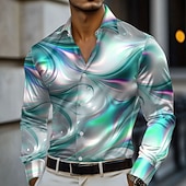 preiswerte Herren Satin Hemd-Herren Farbverlauf Wellen Marmor Hemd Satinhemd Kleidhemd Langarm Modisch lässig Urlaub Alltagskleidung Sommer Frühling Herbst Umlegekragen 3D-Druck Hemden mit Knopfleiste Rote Blau Purpur Grün