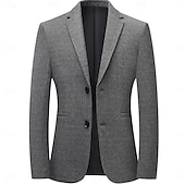 abordables Blazer-Homme Veste blazer Blazer en Tweed Col cranté Léger Couleur Unie Blazer Kaki Grise Coupe sur mesure à boutonnage simple à 2 boutons