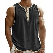 preiswerte Fitness Tank-Tops-Herren Tank Top Weste Unterhemd Ärmelloses Shirt Ärmellos Henley Sommer Einfach Mode Designer Basic Knöpfe Urlaub Straße Ausgehen Schwarz Rosa Marineblau Top T-Shirt für Herren
