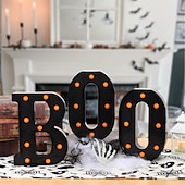 billige Dekorative lys-Halloween-dekorasjoner innendørs - 3 LED-telt med lysende bokstaver, svart boo-skilt, halloween-bokstavlys til hjemmet, innendørs kjøkken, peis, festbord, dekorutstyr