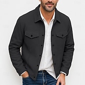 preiswerte Lässige Jacken-Herren Leichte Jacke Hemdjacke Formell Heim Tragbar Knopf vorne Frühling Herbst Winter Einfarbig Aktiv Vintage Umlegekragen Regulär Schwarz Weiß Khaki Grau Jacken