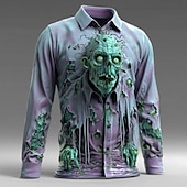 levne Halloween trička-Halloween Pánské 3D tisk Zombie Horor Košile Košile na knoflíky Dlouhý rukáv Temný punk gotický Venkovní Dovolená Léto Jaro Přehnutý 3D tisk košile s límečkem Vodní modrá Fialová Trávová zelená