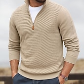 abordables Pull col rond-Homme Pull Pull à quart de zip Côtelé Tricoter Hauts Réguliers Tricoté Coupe ajustée Uni Col haut Tricots Contemporain Occasionnel Tenue quotidienne Vêtement Tenue Automne Noir Kaki M L XL