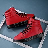 cheap Men&#039;s Sneakers-Men&#039;s Green Faux Leather High-Top Sneakers with Black Sole, Fashion Lace-Up Casual Shoes for Streetwear, Parties and Daily Wear