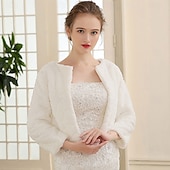 billiga Pälssjalar-Sjalar till damer Elegant Håller värmen Långärmad Imitationspäls Brudsjalar Med Fjädrar / päls Till Bröllop Höst