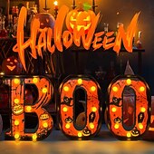 billige Dekorative lys-Halloween-dekorasjoner innendørs - 3 LED-telt med lysende bokstaver, svart boo-skilt, halloween-bokstavlys til hjemmet, innendørs kjøkken, peis, festbord, dekorutstyr