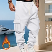 baratos Carga-Homens Calças Esportivas Calças de lã Corredor Calças de inverno Calça de moletom cargo Com Cordão Bolsos Cintura elástica Tecido Conforto Quente Esportes Diário Moda Casual Preto Branco