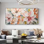 baratos Pinturas Florais/Botânicas-Pintura a óleo 3D feita à mão com composição floral, cores vibrantes e texturas ricas, criada usando a técnica de impasto, exibindo pétalas delicadas e tons vivos, perfeitas para decoração de casa