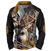 cheap Hunting Sweatshirts-Men's Elk Camo Sweatshirt Sports Color Block Long Sleeve High Neck Outdoor Hunting Black Brown Dark Gray Gray Zipper Quarter Zip Fall Winter Designer S M L XL XXL 3XL