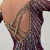 voordelige Schaatsjurken-Kunstschaatsjurk Dames Voor meisjes Schaatsen Jurken Bordeaux Lapwerk Open achterkant Netstof Spandex Hoge Elasticiteit Opleiding Wedstrijd Kunstschaatskleding Klassiek Kristal / Bergkristal Lange