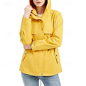 baratos jaqueta ativa-Mulheres Jaqueta casual Jaquetas de chuva impermeáveis Capas de chuva Prova-de-Água A Prova de Vento Zíper Bolsos Moda Ao ar livre Tecido Para Noite Final de semana Zíper Padrão Com Capuz Normal