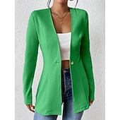 billige Blazere og dresser-Dame Blazer Bekvem Pustende Knapper OL-stil Fritid عادي Kontor Gate Avslappet Dagligdagstøy Enkeltkneppet Normal V-hals Normal Langermet Yttertøy Svart Hvit Rød Vår Høst