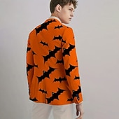 levne Pánské potištěné blejzry-Halloween Pánské Kabát Blejzr Venkovní ulice Festival Běžné Denní Bristké Celý rok 100% polyester Netopýr 3D tisk Knoflíky Pohodlné Jednořadé Blejzr Černá Oranžová Hnědá