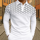 billiga Geometrisk pikétröja för män-Herr Geometrisk Polo Långärmad Polotröjor Kavajslag Business Casual Fritids- Dagliga kläder 3D-utskrift Knappar Vår Höst Vinter Svart Vit Blå