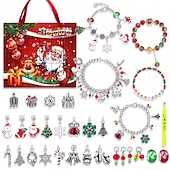 ieftine Calendarul Adventului-Brățări calendar de Advent de Crăciun 2025 pentru fete, kit de confecționare bijuterii DIY de 24 de zile cu 22 de mărgele cu pandantive și 2 brățări reglabile, cadou de numărătoare inversă de Crăciun