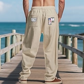 economico Vacanza-Per uomo Pantaloni di Lino Pantaloni Pantaloni Estivi Pantaloni da Spiaggia Coulisse Tasca Elastico in vita Semplice Comodità Traspirante Vacanza Quotidiano Ferie Hawaiano Boho Cachi chiaro Nero