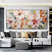 baratos Pinturas Florais/Botânicas-Pintura a óleo 3D feita à mão com composição floral, cores vibrantes e texturas ricas, criada usando a técnica de impasto, exibindo pétalas delicadas e tons vivos, perfeitas para decoração de casa