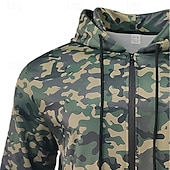 economico felpe con cappuccio da uomo di base-Per uomo Felpa con cappuccio Felpa con cappuccio a zip intera Felpa con cappuccio mimetica Verde mimetico Con Cappuccio Mimetico Cerniera Tasca Sport &amp; Outdoor Casuale Quotidiano Streetwear Cool