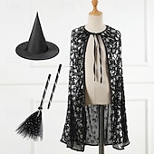 economico Costumi di Halloween per bambine-Bambini Ragazze Halloween A mantellina Geometrico Moda All&#039;aperto Cappotto Capispalla 4-12 Anni Autunno Argento Multicolore Nero