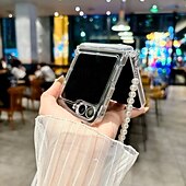 お買い得  サムスン用ケース-電話 ケース 用途 サムスンのギャラクシー Zフリップ7 Zフリップ6 Z Flip 5 バックカバー ストラップ付き ワイヤレス充電をサポート 耐衝撃 レトロ風 PC