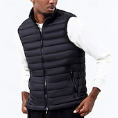 お買い得  メンズパファーベスト-男性用 パファーベスト ベスト ジレ バケーション 日常 デート ファッション カジュアル 冬 ポケット ナイロン 保温 快適 純色 ジッパ－ スタンド レギュラー ブラック イエロー ワイン アーミーグリーン ベスト