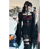 お買い得  トップス-ゴシック クロップトップ シュラッグトップ ベル 魔女 モーティシア・アダムス レース 仮装 女性用 ファンタジー ハロウィーン カーニバル 性能 パーティー 大人 上着