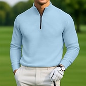 levne Pánské golfové polo tričko-Pánské Waffle Polo košile Outdoorové sporty Ležérní Stojáček Čtvrtletní zip Dlouhý rukáv Módní Moderní Pevná barva S texturou Pletený Jaro &amp; podzim Celý rok Černá Bílá Vodní modrá Šedá Waffle Polo