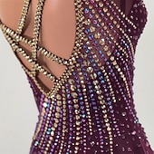 voordelige Schaatsjurken-Kunstschaatsjurk Dames Voor meisjes Schaatsen Jurken Bordeaux Lapwerk Open achterkant Netstof Spandex Hoge Elasticiteit Opleiding Wedstrijd Kunstschaatskleding Klassiek Kristal / Bergkristal Lange