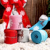 Недорогие Упаковка подарков-рождественские ленты для рукоделия, рождественские ленты с проволочным краем, украшения в виде оленей, ленты для упаковки подарков, ёлочные украшения, праздничные принадлежности