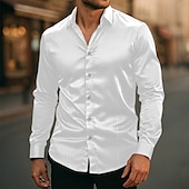 economico Camicie in raso da uomo-Per uomo Camicia Come la seta Camicia in raso Camicia elegante Camicia casual Camicia con Bottoni Semplice Matrimonio Abbigliamento casual alla moda Nero Bianco Giallo Rosa Manica Lunga Bavero
