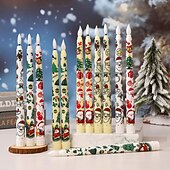 preiswerte Weihnachtsbeleuchtung-Flammenlose Stabkerzen mit weihnachtlichem Farbmuster, batteriebetrieben mit Fernbedienung und Timer, flackernde LED-Stabkerzen mit 3D-Docht, Weihnachtsmann, Schneemann, Weihnachtsbaum-Aufkleber,
