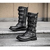 baratos Botas de combate-Botas masculinas de cano alto com tiras de fivelas múltiplas e design de cadarço - calçado de combate estilo punk gótico para uso casual urbano e moda de rua