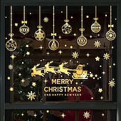 cheap Sticker-Christmas Window Clings Xmas Wall Sticker Snowflake and Reindeer Design Blue Holiday Decals Static Cling for Glass Window Store Display Festive Christmas Decoration Home Party Accessory