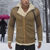 halpa Miesten takit-Miesten Talvitakki Sherpa takki Loma Päivittäin Pidä lämpimänä Tasku Fleece Talvi Tavallinen Muoti Katutyyli Kauluskäänne Normaali Musta Keltainen Viini Kahvi Jackets