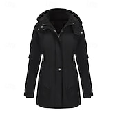 abordables Parka Décontractée-Femmes Veste Décontractée Chaud Confortable Fermeture éclair Avec Poches Mode Extérieur Uni Sortir Week-end Fermeture éclair Régulier À capuche Coupe régulière manche longue Vêtements d&#039;extérieur