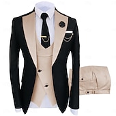 abordables Costumes de mariage-Pour des hommes Mariage Costumes de mariage Revers Cranté Champagne Formel Couleur Unie Coupe Slim 3 pièces
