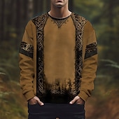 billige Vintage etniske hettegensere-Herre Genser Svart Navyblå Brun Crew-hals Keltisk knute Trykt mønster Avslappet Daglig Ferie Årgang Viking Høst Vinter Klær Gensere Gensere