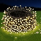 זול חוט נורות לד-15 מטר שרשראות תאורה 800 נוריות LED EL 5 מ&quot;מ סט אחד תושבת הרכבה סט אחד לבן חם לבן קר צבעוני שרשראות תאורה יצירתיות לחג אורות סולאריים חיצוניים לחג מופעל על ידי השמש