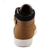 cheap Men&#039;s Sneakers-Men&#039;s Tan Faux Leather High-Top Sneakers with Lace-Up Design, Stylish Casual Shoes for Walking, Work and Weekend Outfits