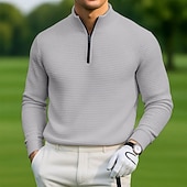 levne Pánské golfové polo tričko-Pánské Waffle Polo košile Outdoorové sporty Ležérní Stojáček Čtvrtletní zip Dlouhý rukáv Módní Moderní Pevná barva S texturou Pletený Jaro &amp; podzim Celý rok Černá Bílá Vodní modrá Šedá Waffle Polo